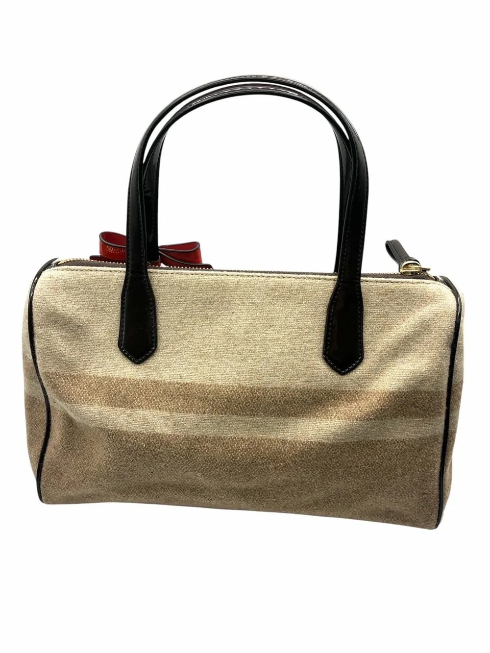 Coach Wool Stripe Satchel Bow Bag F24784 Beige Brown